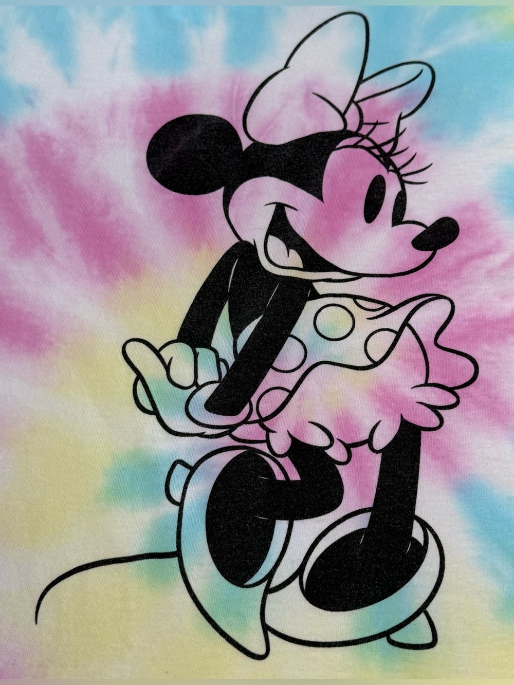 Minnie Mouse Pastel Tie-Dye Graphic Tee Short Sleeve 100% Cotton Disney Size M